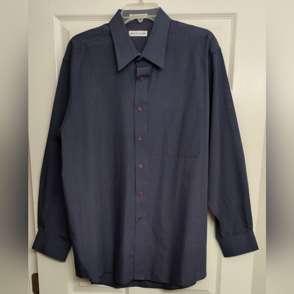 Pierre Cardin Men's 17-17 1/2 Blue/Grayish Button Down Dress Shirt.
